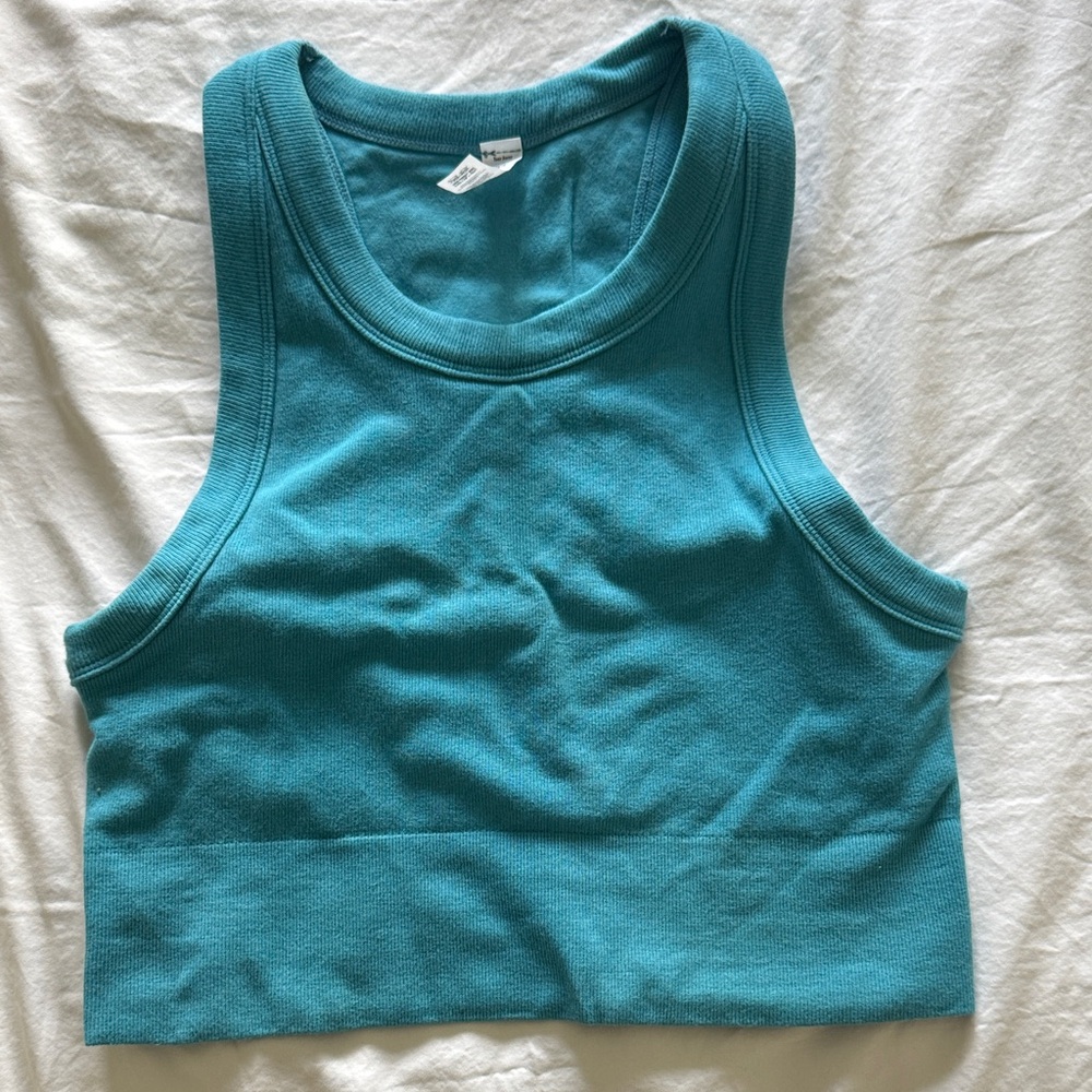 ALO Yoga Ribbed High Neck Seamless Tank Top - Teal Splash